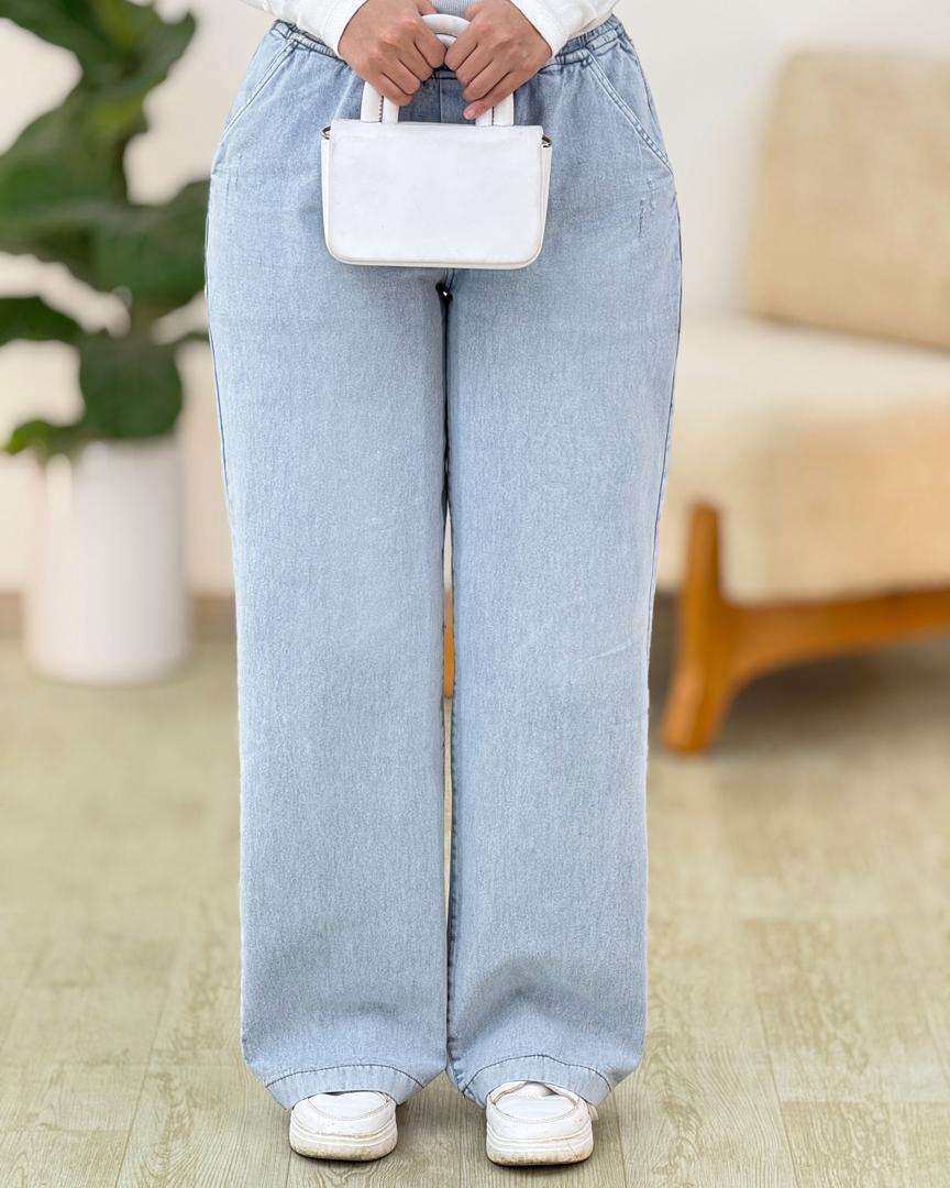 شلوار جین نیم بگ کمر کش کد g682