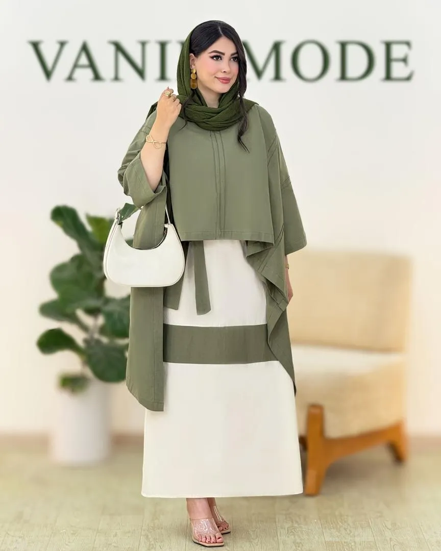 ست رویه سارافون لینن کمربنددار کد g804