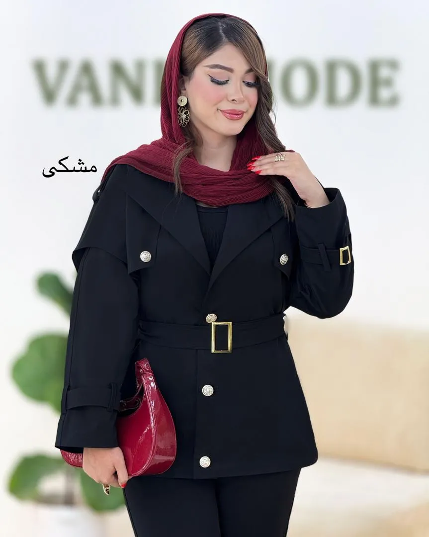 بارانی آستین سرخود به همراه کمربند کد h423