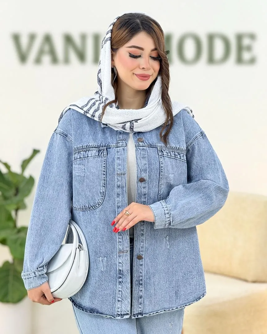 مانتو جین جلو دکمه دار دو جیب کدh365