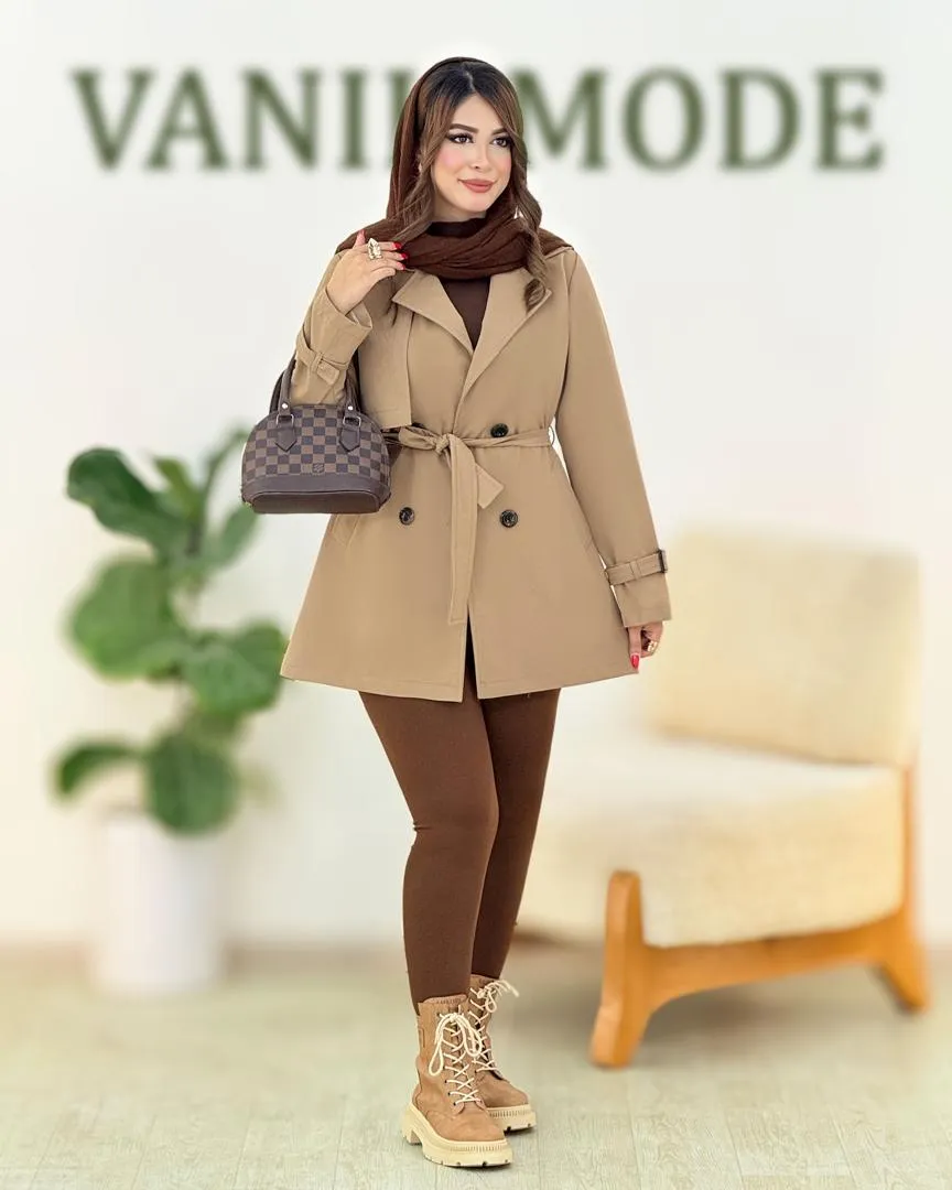 بارونی کوتاه کتان کجراه یقه انگلیسی کد