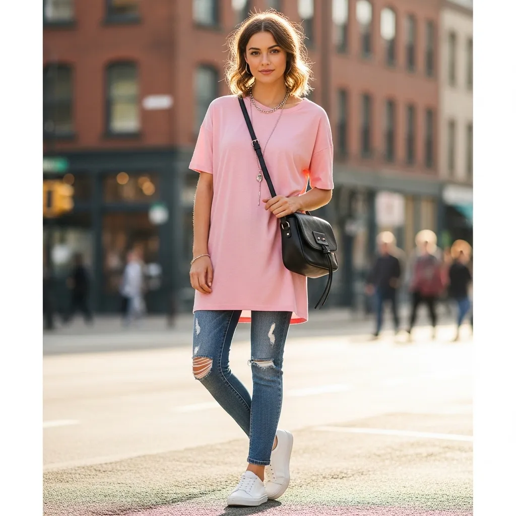 استایل با تیشرت لانگ دخترانه