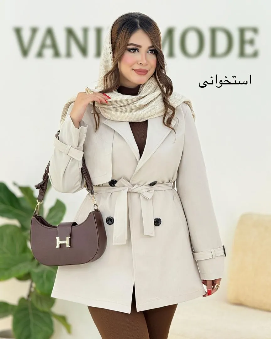 بارونی کوتاه کتان کجراه یقه انگلیسی کد h500