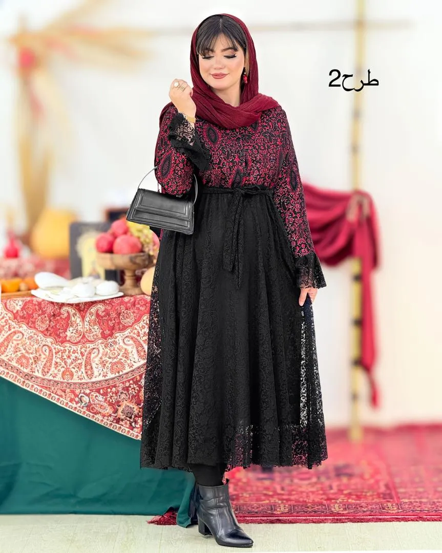 پیراهن یلدایی پایین تور دار کد h726