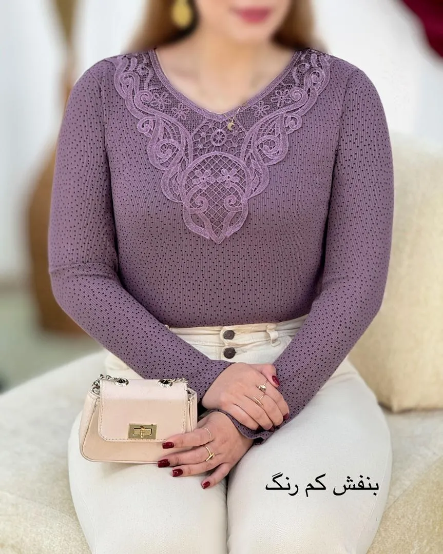 بلوز خالدار یقه گیپور کد h781