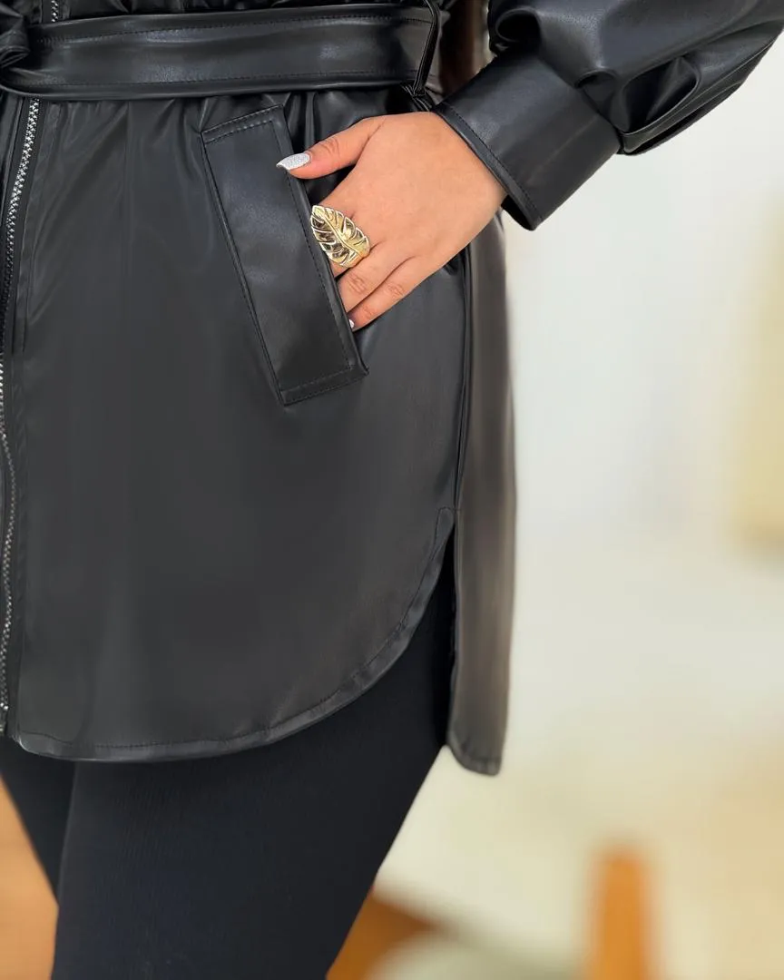 کت چرم چهار جیب بنددار کد h769