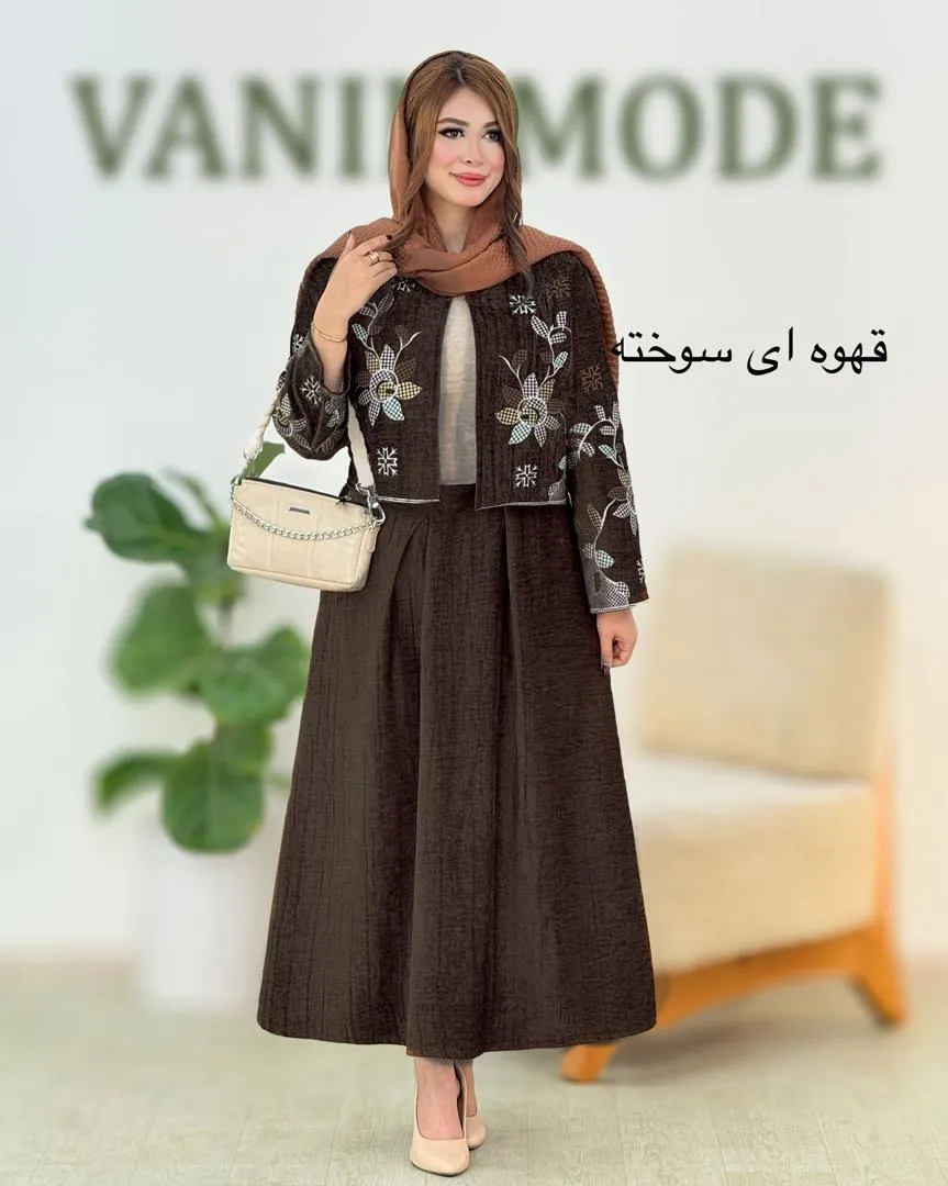 ست کت گلدوزی و دامن پیلی دار کد h676