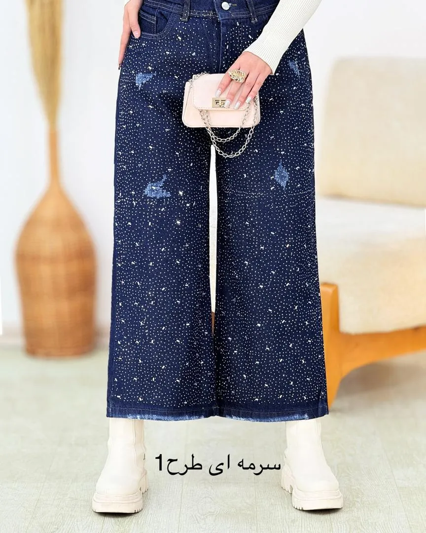 شلوار واید نگین دار کد h909