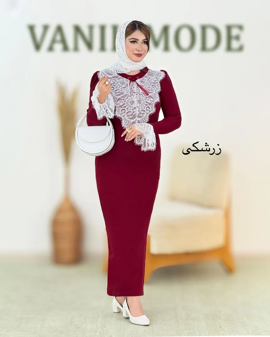 پیراهن ماکسی یقه و آستین گیپور کد h825