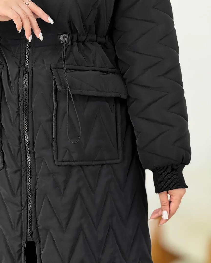 کاپشن بلند کلاه دار آستردار کد h747