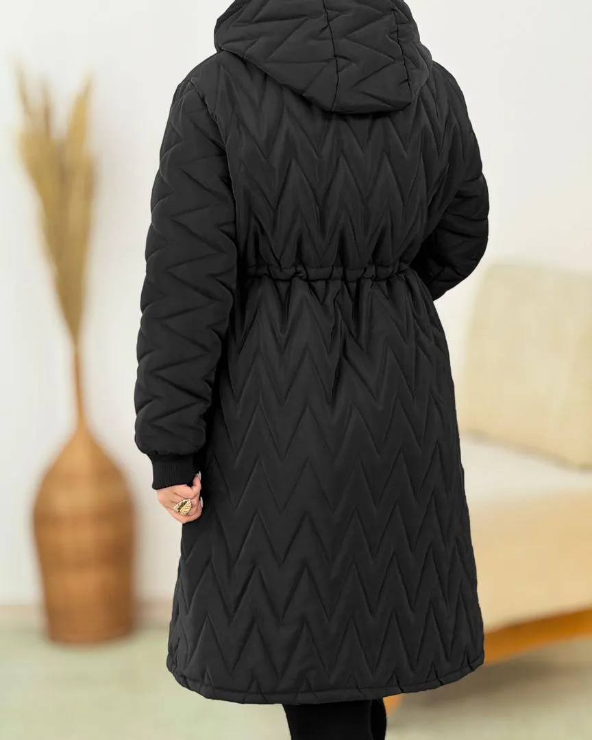 کاپشن بلند کلاه دار آستردار کد h747