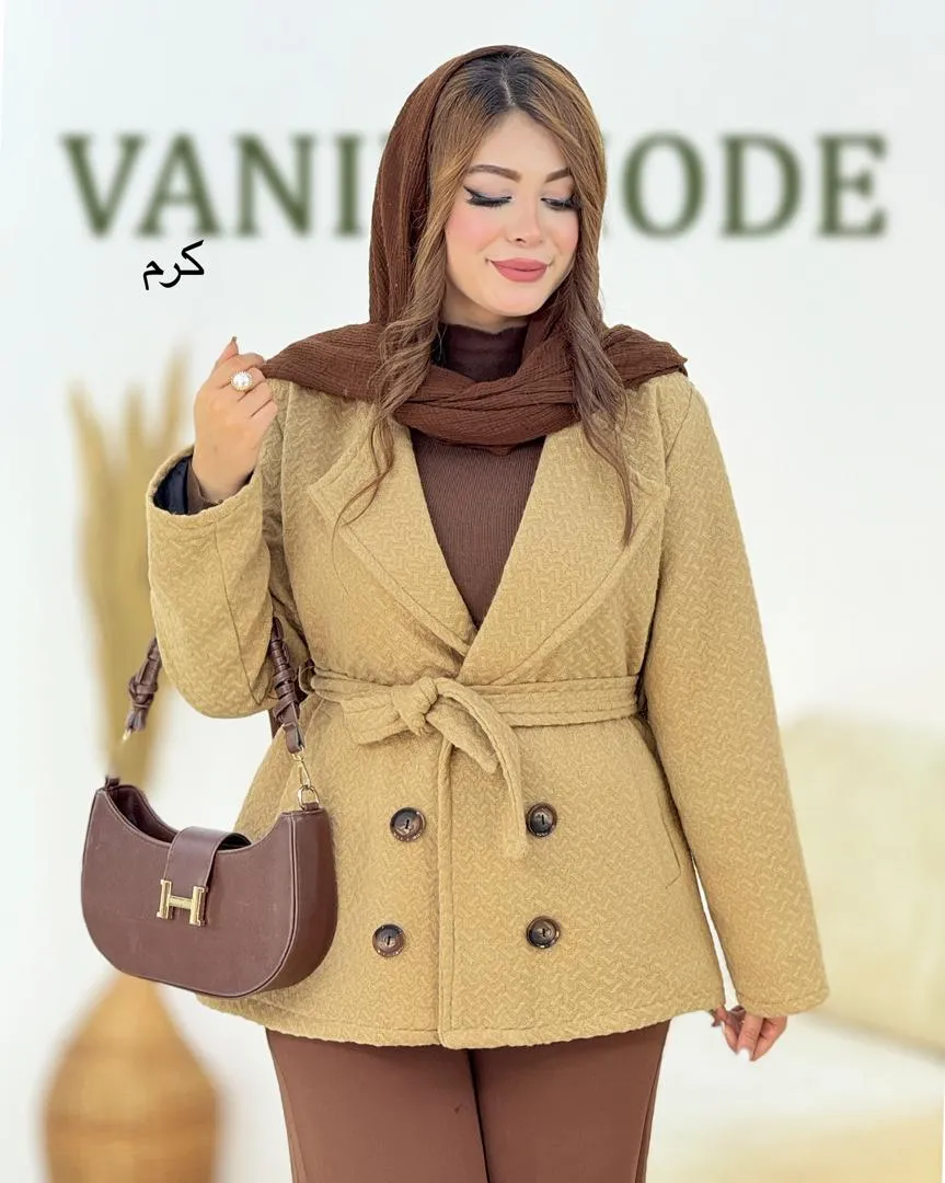 پالتو کوتاه آستردار دکمه نما کد h821