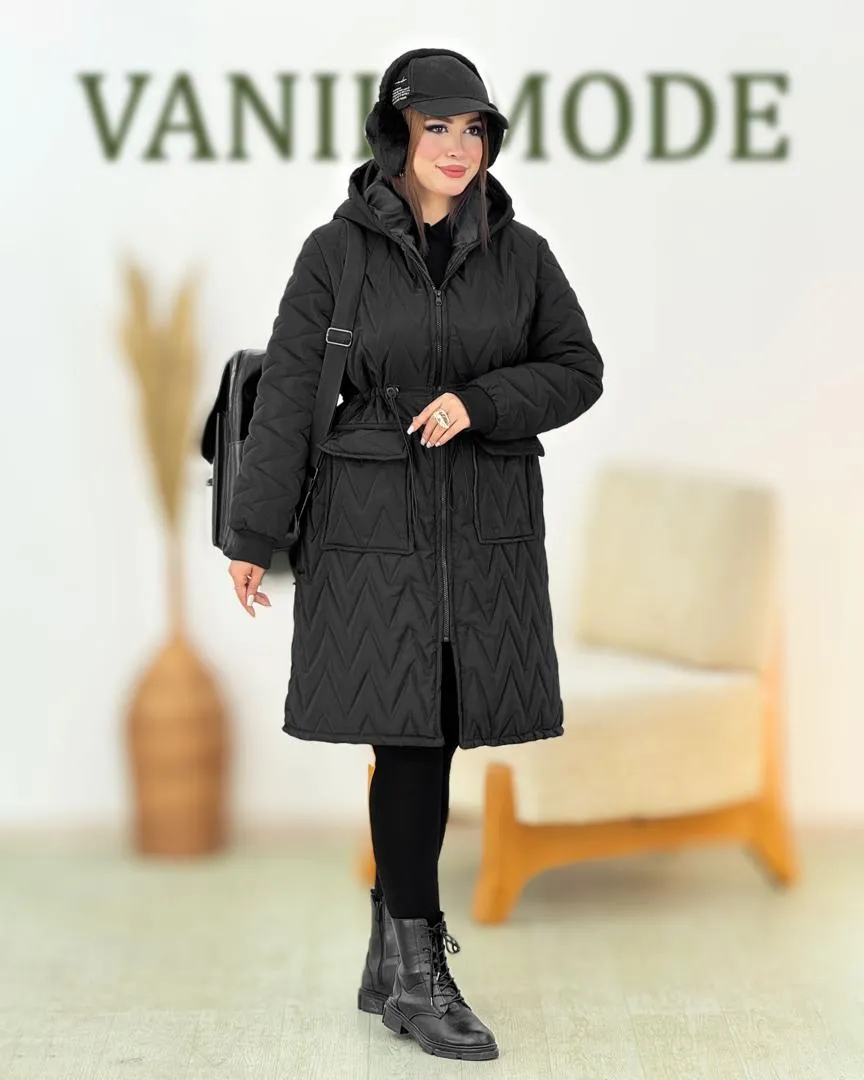 کاپشن بلند کلاه دار آستردار کد h747