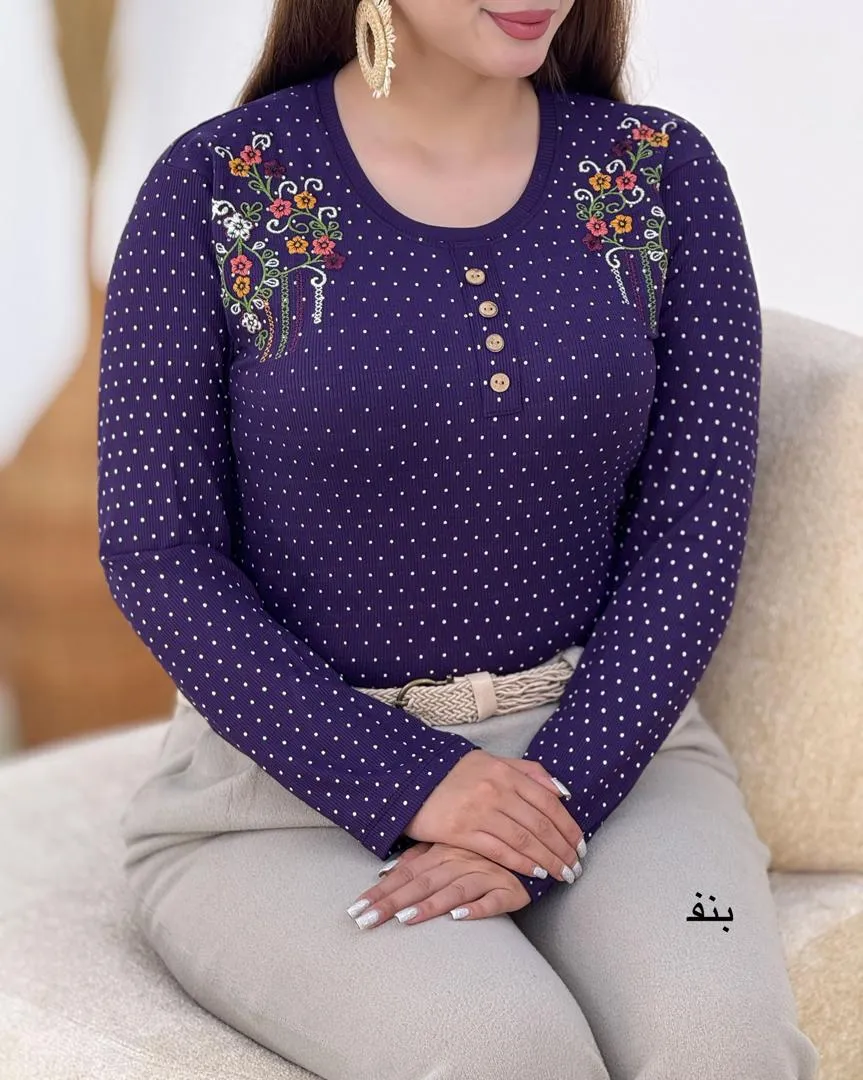 بلوز آستین بلند خالدار گلدوزی کد h824