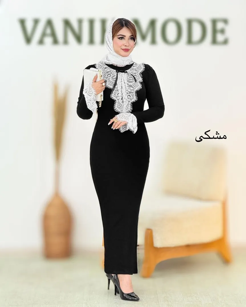 پیراهن ماکسی یقه و آستین گیپور کد h825