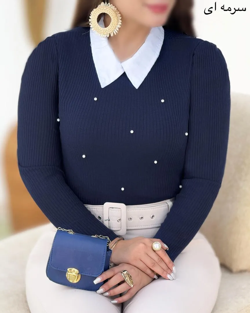 بلوز یقه سفید مرواریدی کد h891