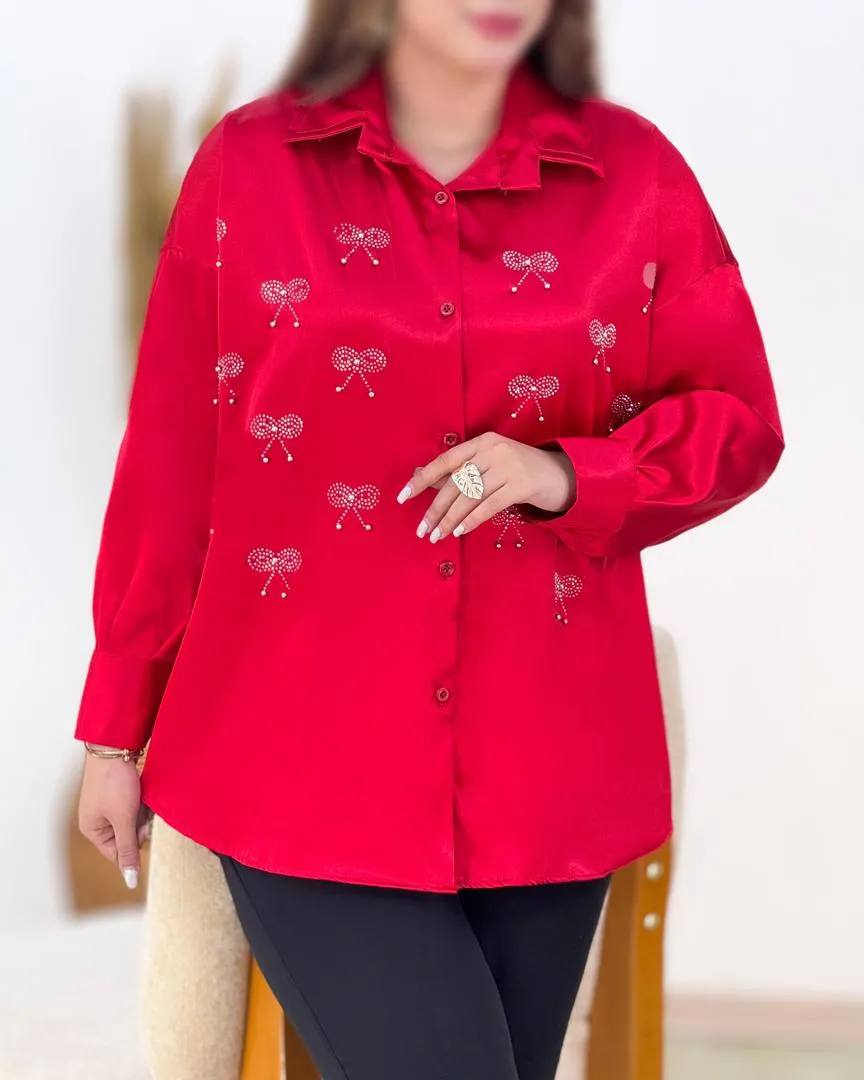 شومیز ساتن نگین دار کد h861