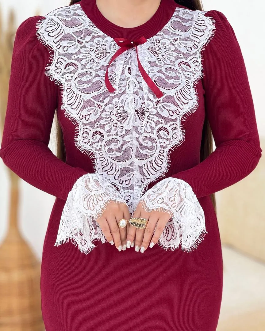 پیراهن ماکسی یقه و آستین گیپور کد h825