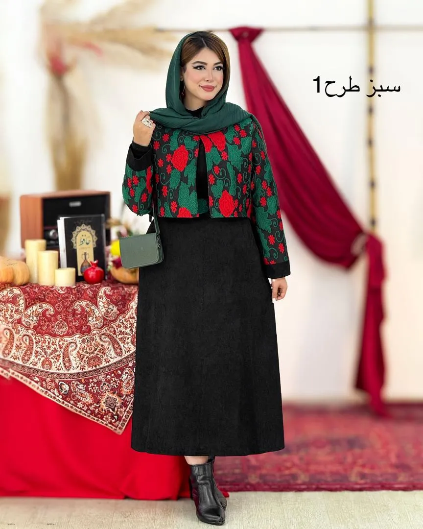 ست کت یلدایی و سارافون با کمربند کد h865