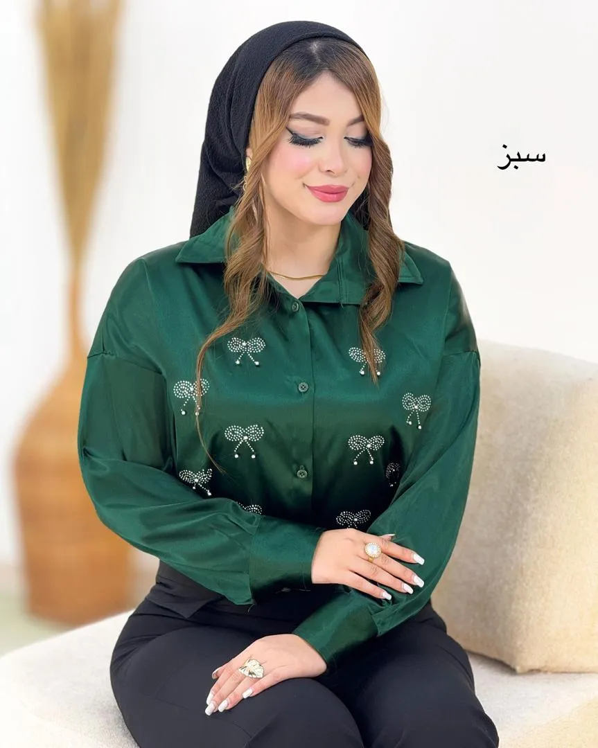 شومیز ساتن نگین دار کد h861