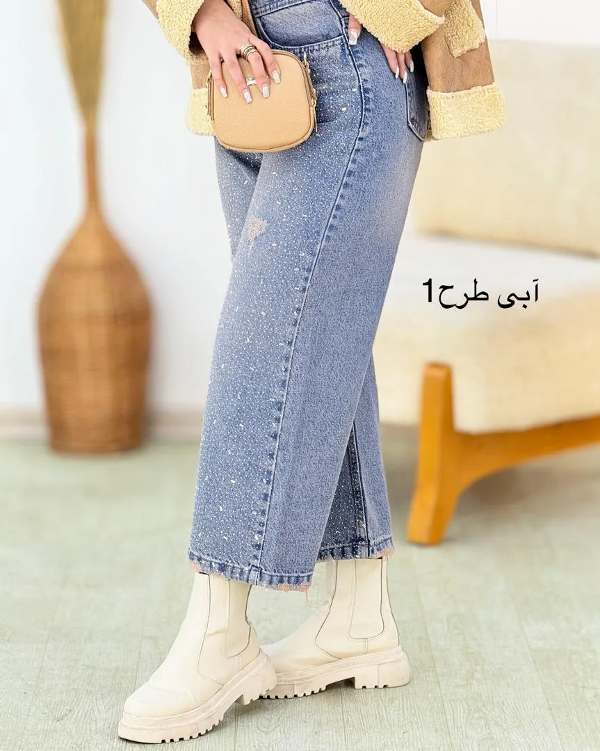 شلوار واید نگین دار کد h909