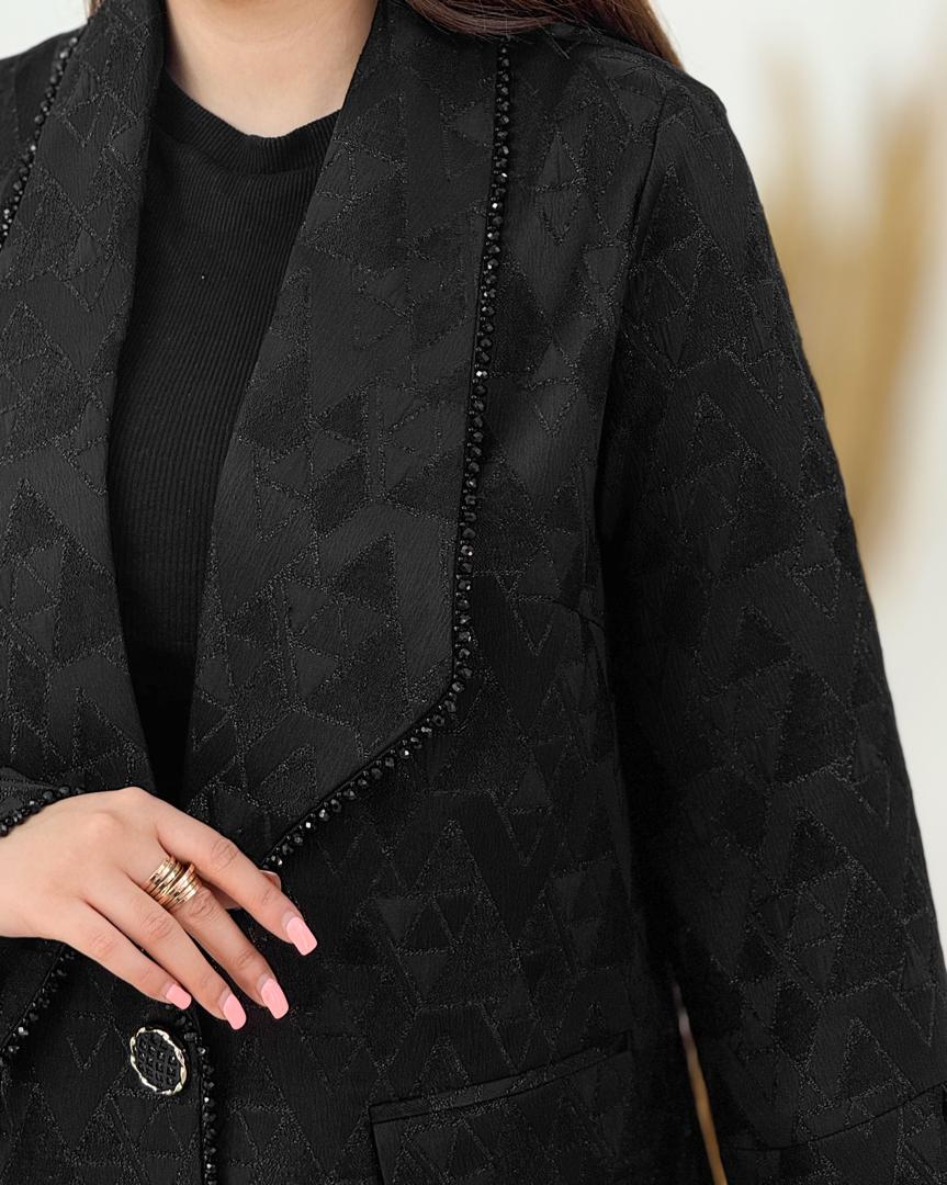 مانتو ژاکارد مشکی مجلسی سنگدوزی کد i110