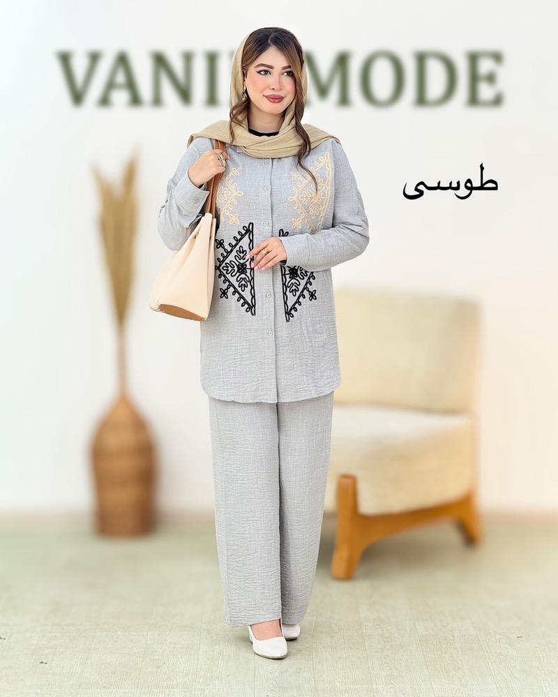 ست مانتو شلوار گلدوزی کد h989