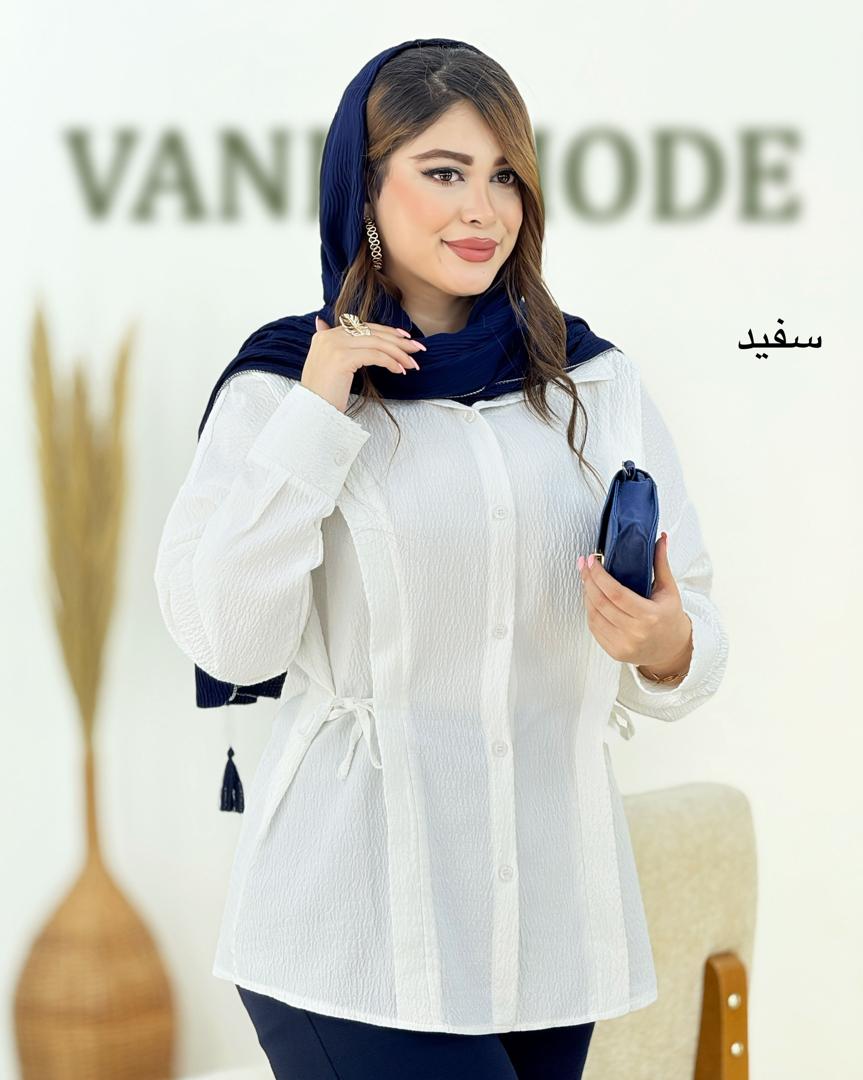 شومیز بنددار پفکی زنانه کد i018