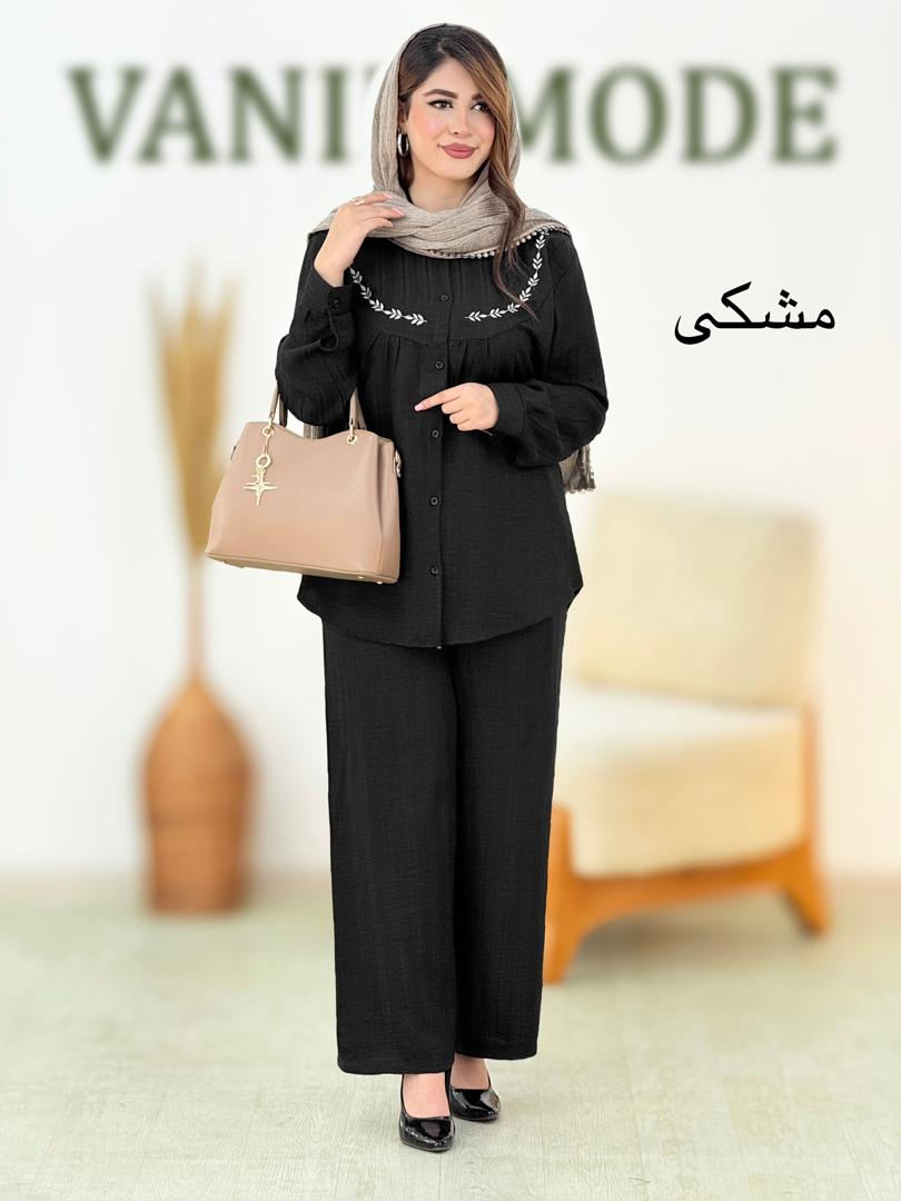 ست شومیز شلوار گلدوزی شانتون کد i089