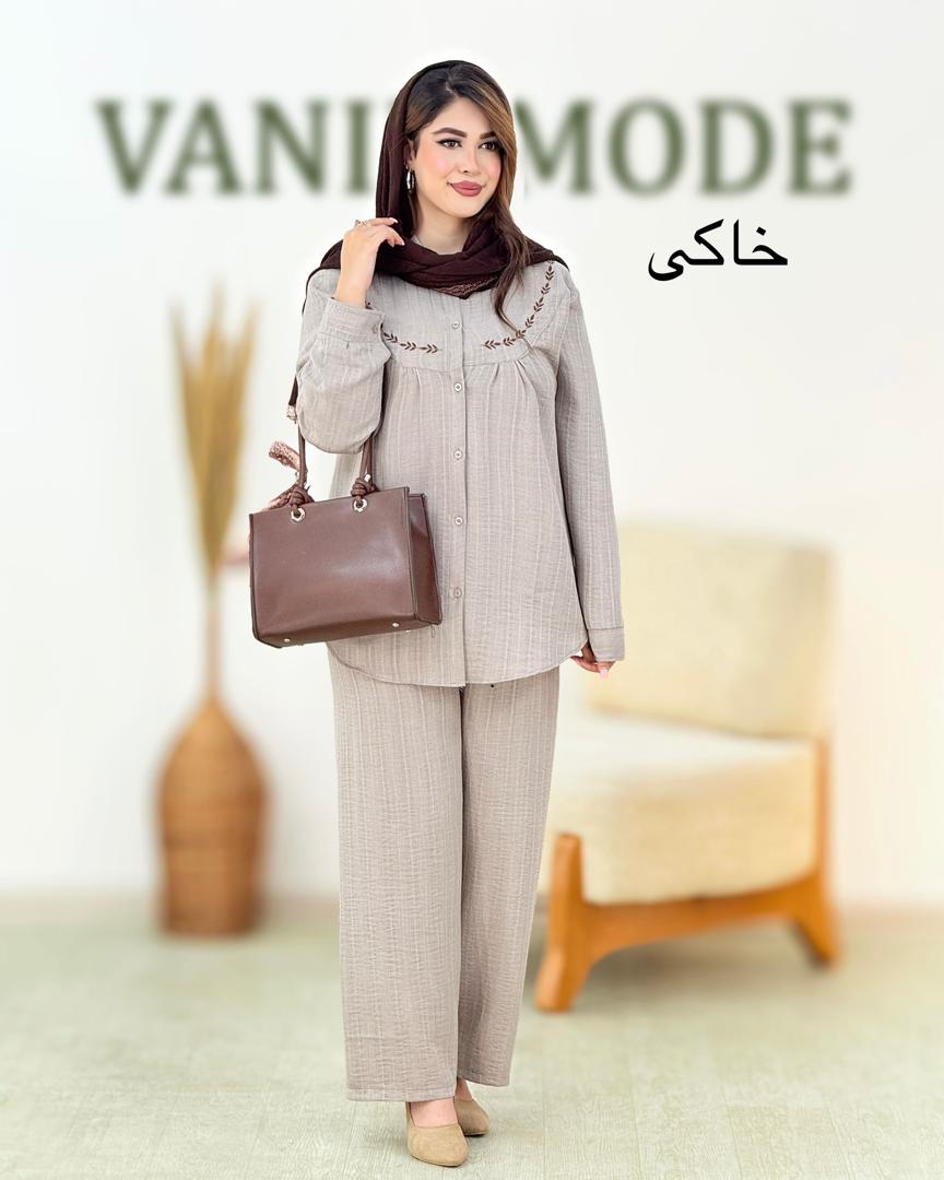 ست شومیز شلوار گلدوزی شانتون کد i089