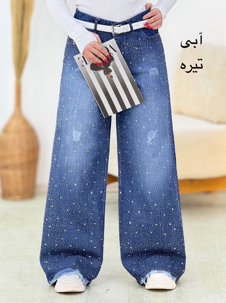 شلوار فول بگ نگین دار و ریش دار زنانه کد i086
