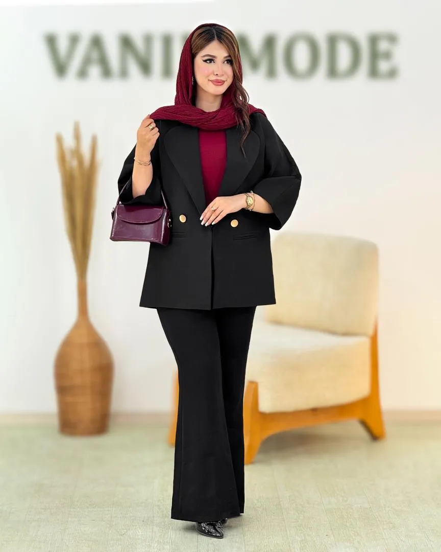 کت آستین سرخود مشکی دکمه نما کد h877