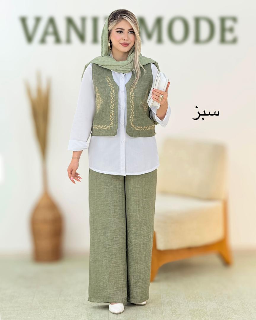 ست شومیز جلیقه شلوار گلدوزی کد i167