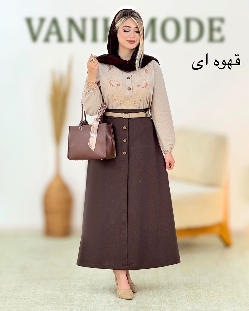 شومیز و دامن لینن گلدوزی کمرکش کد i169