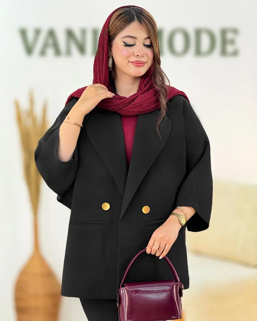 کت آستین سرخود مشکی دکمه نما کد h877