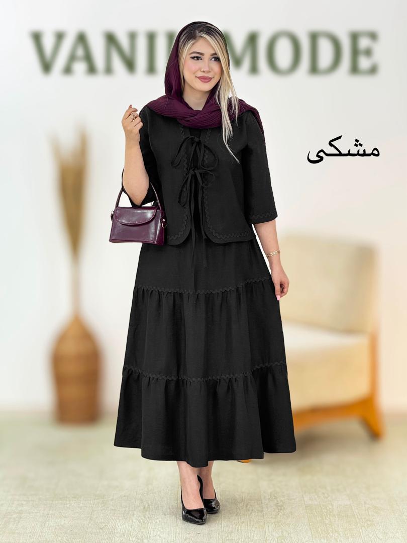 کت و دامن شانتون بنددار مجلسی کد i177