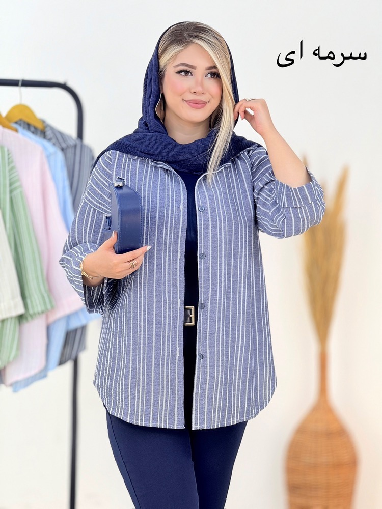 شومیز لینن راه راه آستین پاکتی کد i276