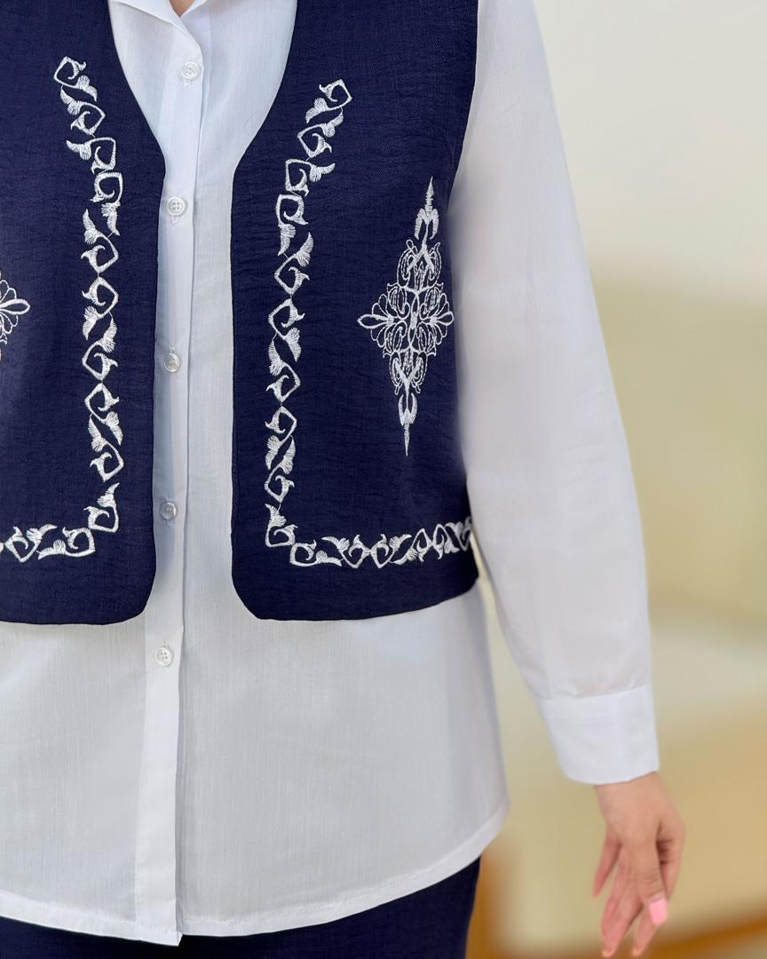 ست شومیز جلیقه شلوار گلدوزی کد i167