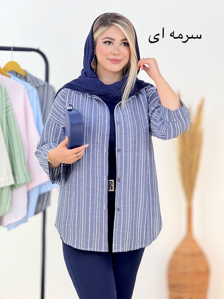 شومیز لینن راه راه کد I208