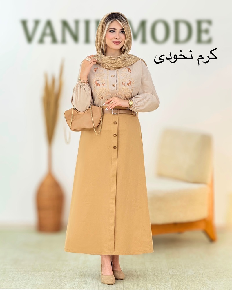 شومیز و دامن لینن گلدوزی کمرکش کد i169