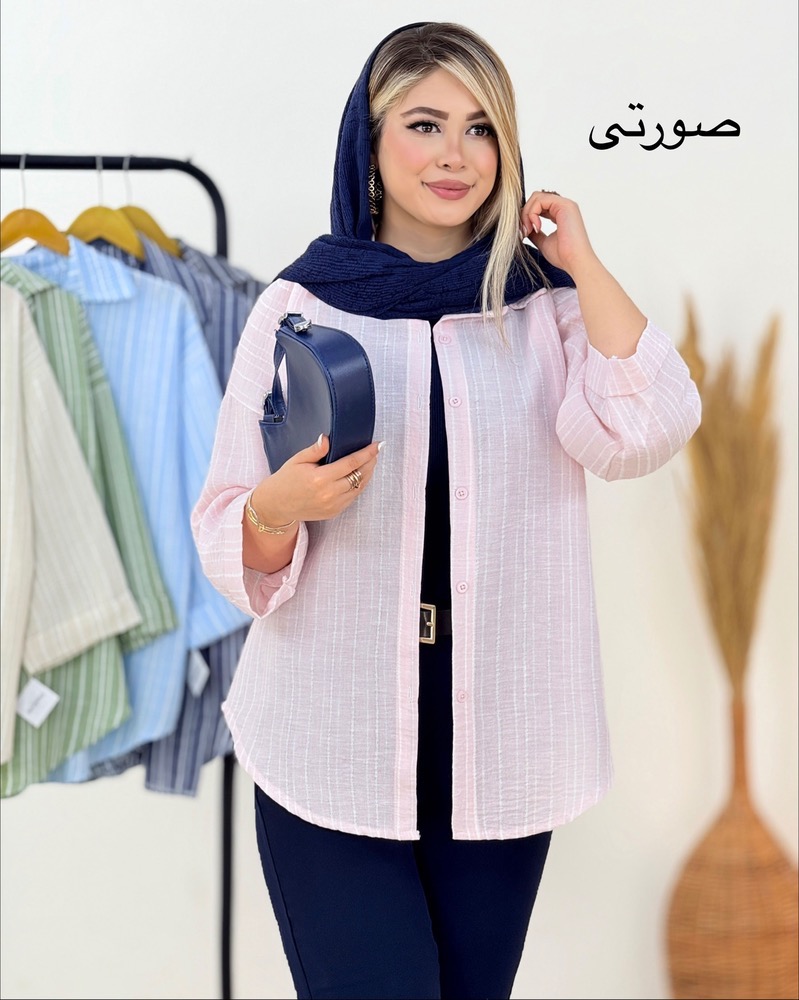شومیز لینن راه راه آستین پاکتی کد i276