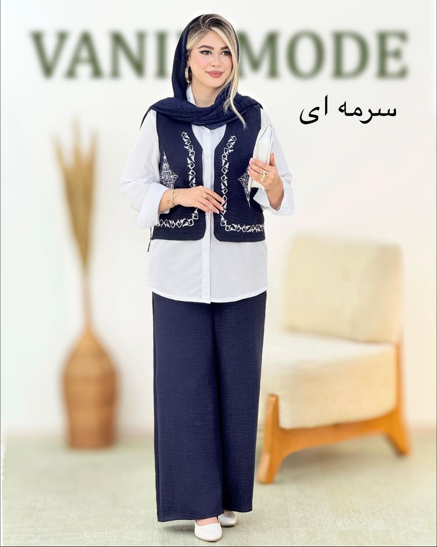 ست شومیز جلیقه شلوار گلدوزی کد i167