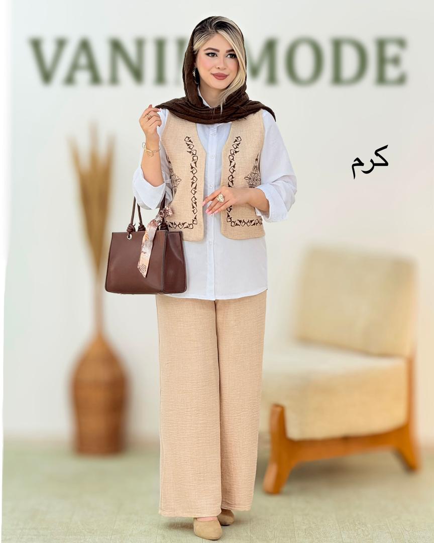 ست شومیز جلیقه شلوار گلدوزی کد i167