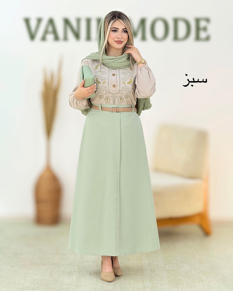 شومیز و دامن لینن گلدوزی کمرکش کد i169