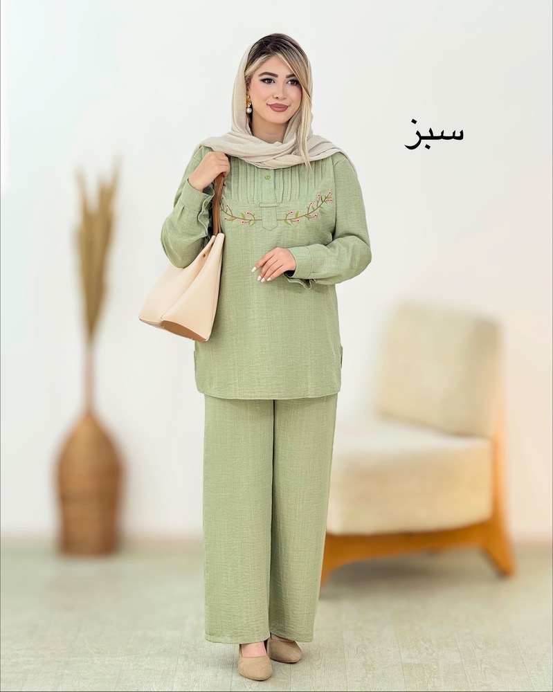 شومیز و شلوار گلدوزی گلدار شانتون کد i165