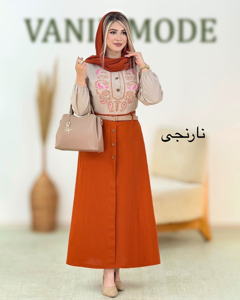 شومیز و دامن لینن گلدوزی کمرکش کد i169