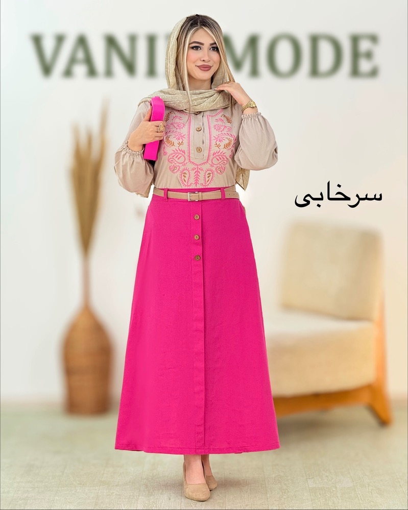 شومیز و دامن لینن گلدوزی کمرکش کد i169