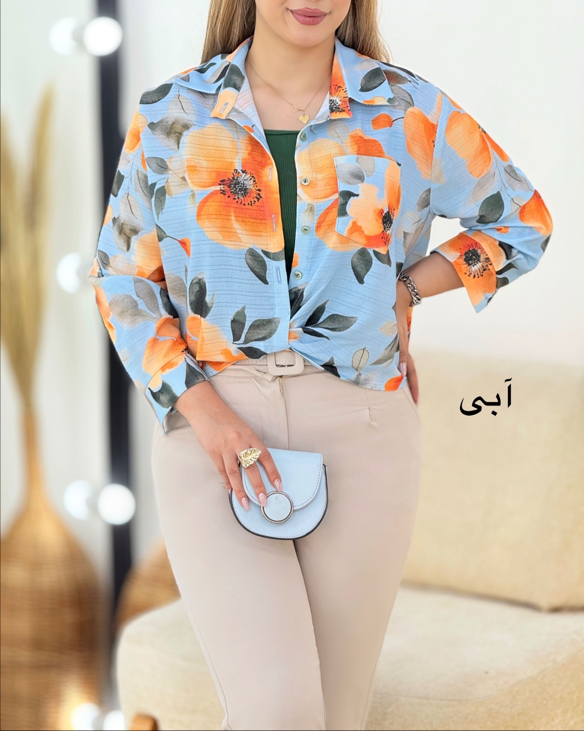 شومیز لینن جلوپیچ گلدار کد i350