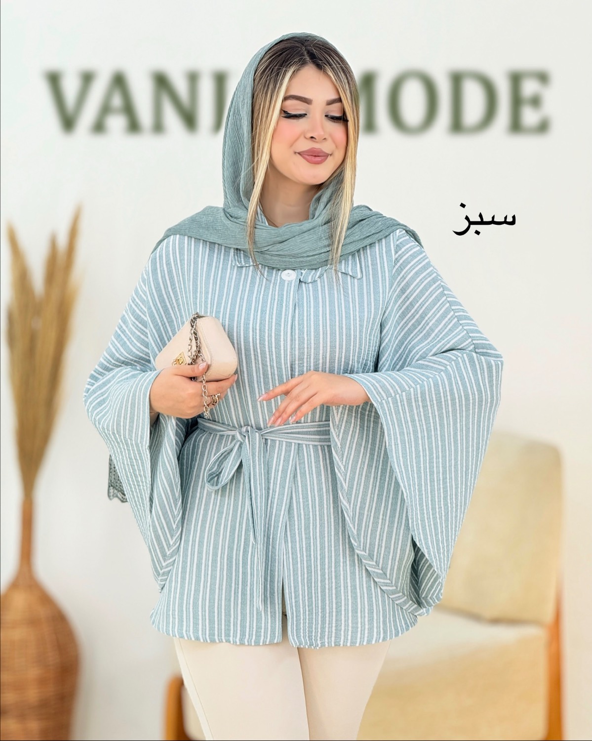 مانتو پانچ راه راه لینن کد i320