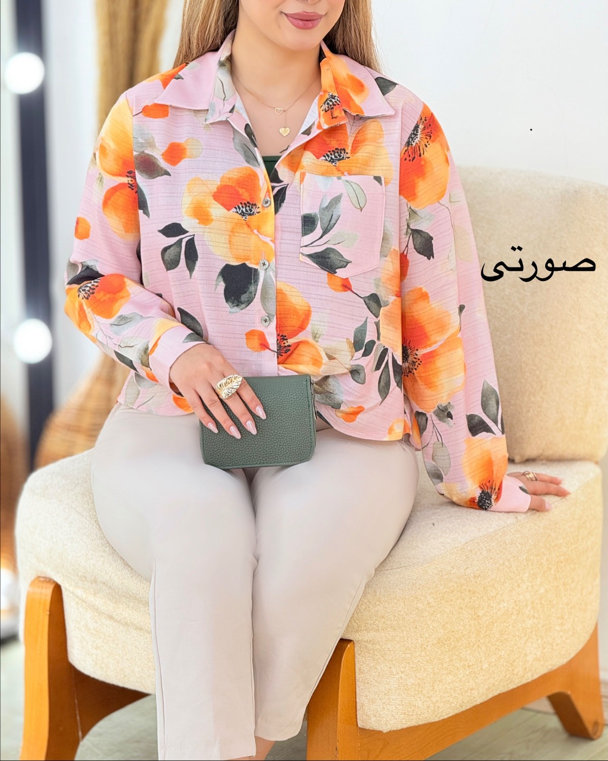 شومیز لینن جلوپیچ گلدار کد i350